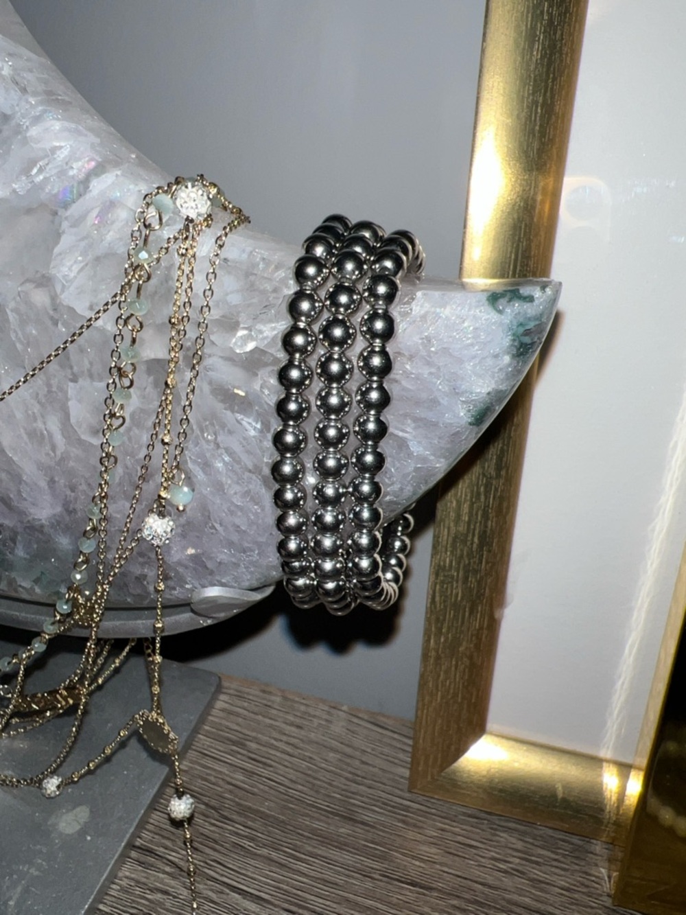 Silver Beaded Stretch Bracelet Stack - Women Jewelry